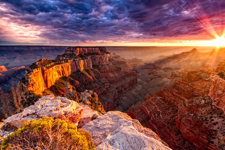 <p><b>Average Star Review:</b> 4.933 ​</p><p>The Grand Canyon in Arizona offers the sunset of all sunsets. As the sun sets, the canyon's vast landscape transforms into a stunning display of colors, with the cliffs and valleys glowing in shades of red, orange, and gold. To get the best experience <a href="https://www.nps.gov/grca/planyourvisit/sunrise_set_moon.htm">plan to arrive at</a> your viewpoint at least 90 minutes before sunset to secure a good spot and stay at least 10 minutes after the sun has set. You might catch the sky lighting up in brilliant reds, pinks, and oranges. Better yet, linger as the sky grows dark.</p><p><i>This article was produced and syndicated by <a href="https://mediafeed.org/">MediaFeed.</a></i></p>