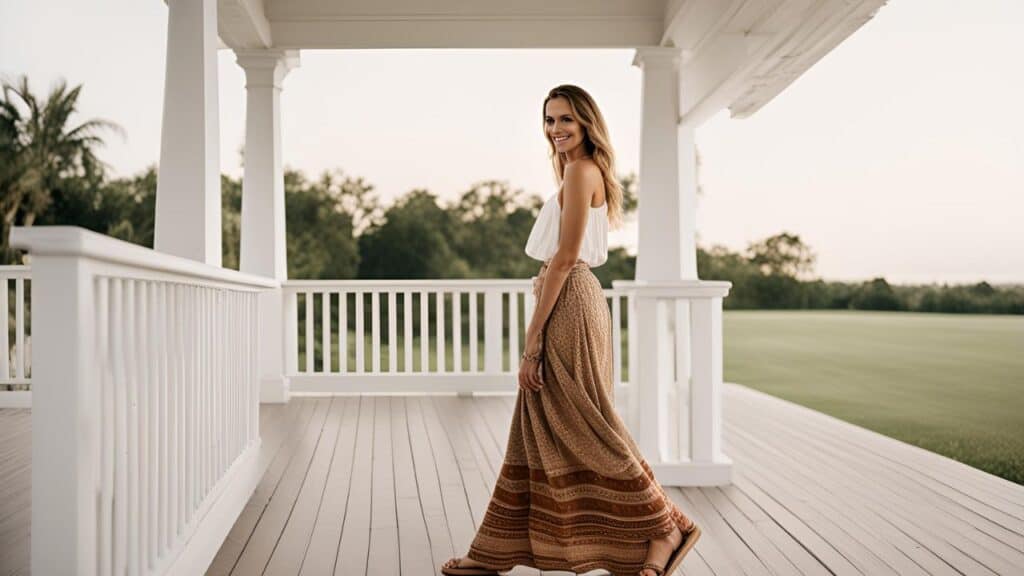 <p>If you’re into understated elegance, go for an earth tone long skirt. The skirt is a beautiful paradox – its minimalist color palette offers a unique blend of calm and excitement.</p>