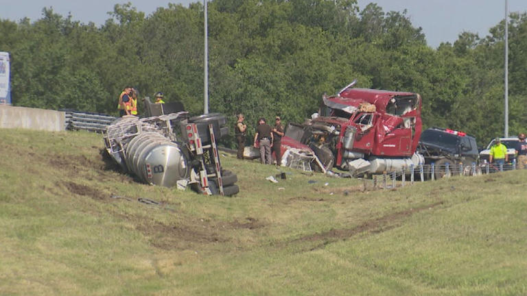 Semi overturns and leaks acid on I-244 in Tulsa, inside lanes closed in ...