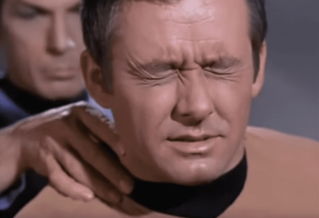 <p>Another one of Nimoy’s ideas was the Vulcan nerve pinch, a move that knocked an opponent unconscious by a mere touch of the fingers to their neck. The original episode script had Nimoy's Spock knocking Kirk out with a punch, but Nimoy felt that punching would be undignified for Spock, and came up with the pinch instead.</p>