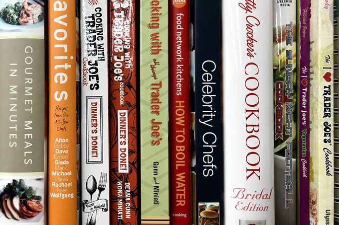 Minneapolis, MN/USA. January 5th, 2019. Cookbooks on display on a shelf in Minneapolis including “Cooking at Trader Joe’s” and “ Gourmet Meals in Minutes.”
