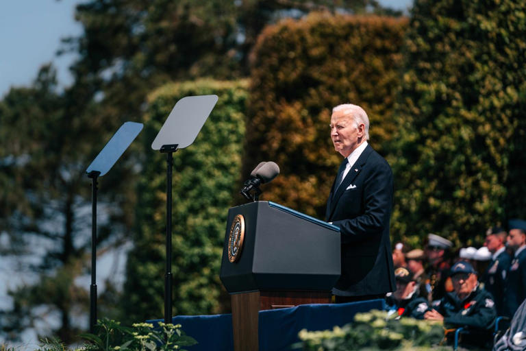 Against D-Day Backdrop, Biden Puts Democracy at Center of Anti-Trump Pitch