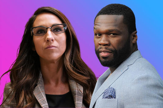 Lauren Boebert on January 05, 2023, in Washington, DC, and Curtis '50 Cent' Jackson on May 10, 2016, in Hollywood, California. 50 Cent has responded to backlash he received of a photo of him with Boebert.