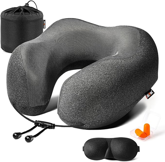 <p><em>Image via Amazon.</em></p><p>A <a href="https://amzn.to/4bLzN0Y">good neck pillow</a> can significantly improve your sleep comfort on long flights. An eye mask can help block out light and create a more sleep-conducive environment. Earplugs are a good idea too: you never know if you'll be sat next to a screaming baby.</p>