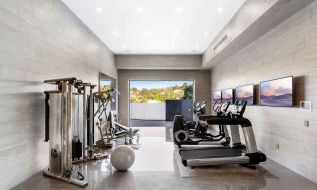 The sports complex also includes a gym with cardio and strength training equipment.