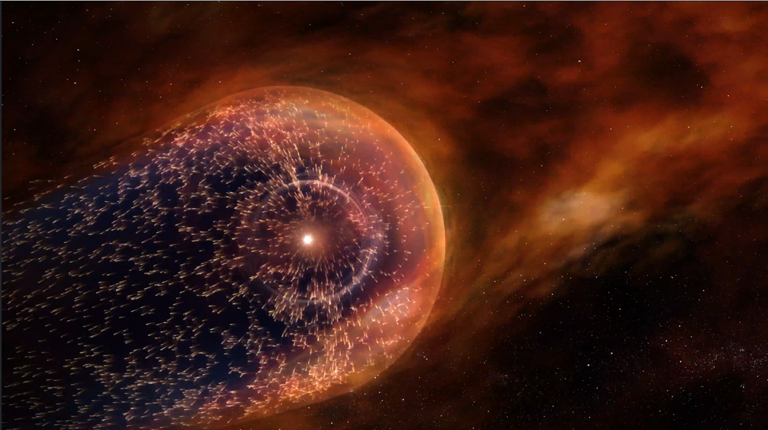An artist's depiction of the heliosphere, the Sun's region of influence in space. Little is known of the actual shape of the heliosphere. 