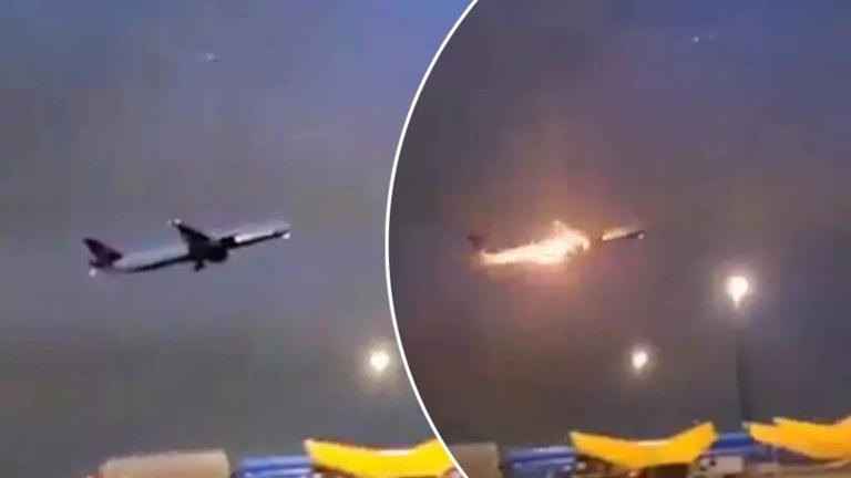 air canada boeing jet makes emergency landing after engine catches fire| video