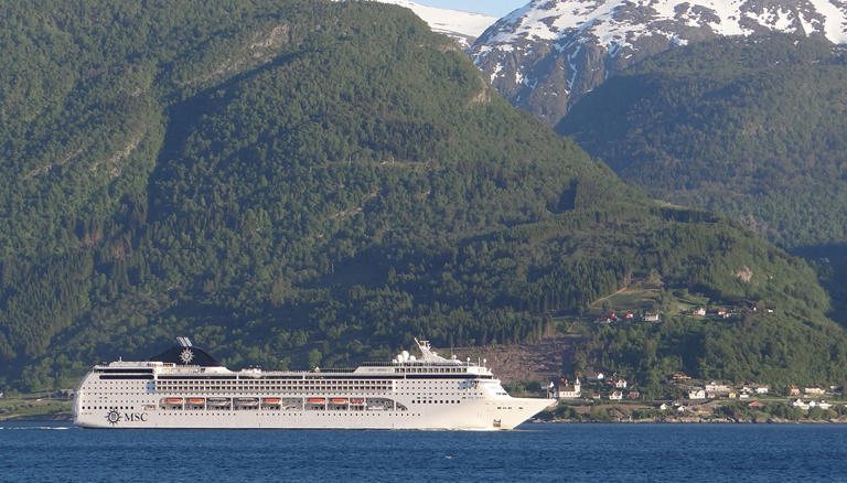 An MSC Cruises ship sailing through a Norwegian fjord in 2012. Getty Images