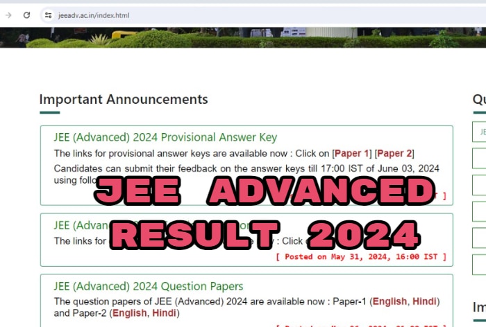 JEE Advanced 2024 Result Tomorrow At Jeeadv.ac.in; Paper 1, 2 Final ...