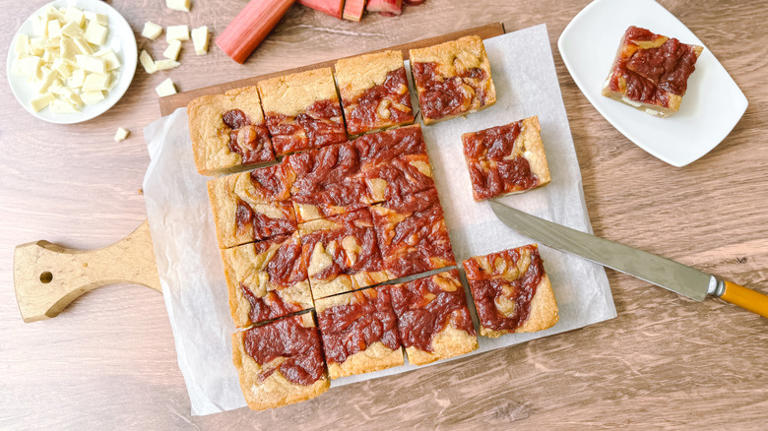 Rhubarb And White Chocolate Blondies Recipe