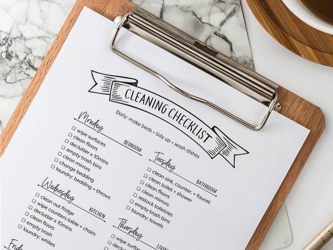 A printable of a cleaning checklist with tasks like