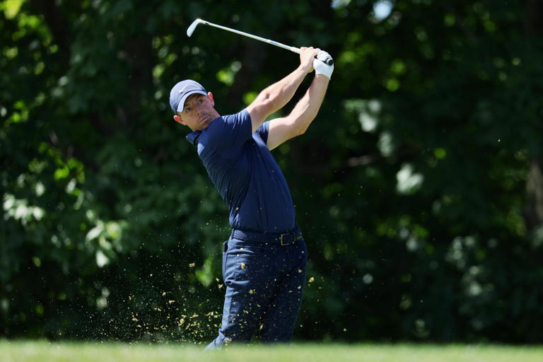 Northern Ireland's Rory McIlroy plays from the 14th tee during the Memorial Tournament presented by Workday third round at Muirfield Village Golf Club. (Photo by Andy Lyons/Getty Images)