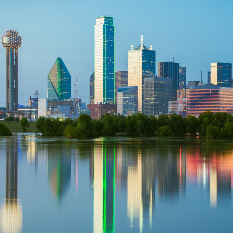 Dallas skyline mirrored on Trinity River