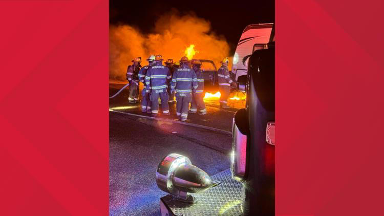 Pick up truck pulling a camper catches fire on eastbound I-20 Friday night