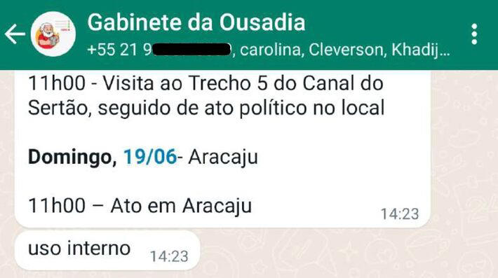 Grupo de WhatsApp da equipe contratada pelo PT para atuação em redes sociais Foto: Reprodução WhatsApp