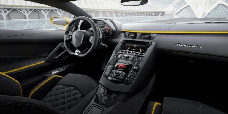 The interior of the Lamborghini Aventador