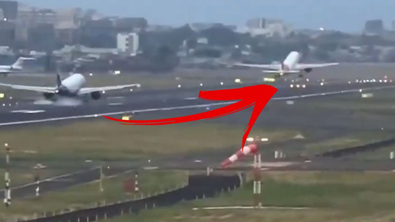 Horror moment plane takes off seconds before another flight lands in India