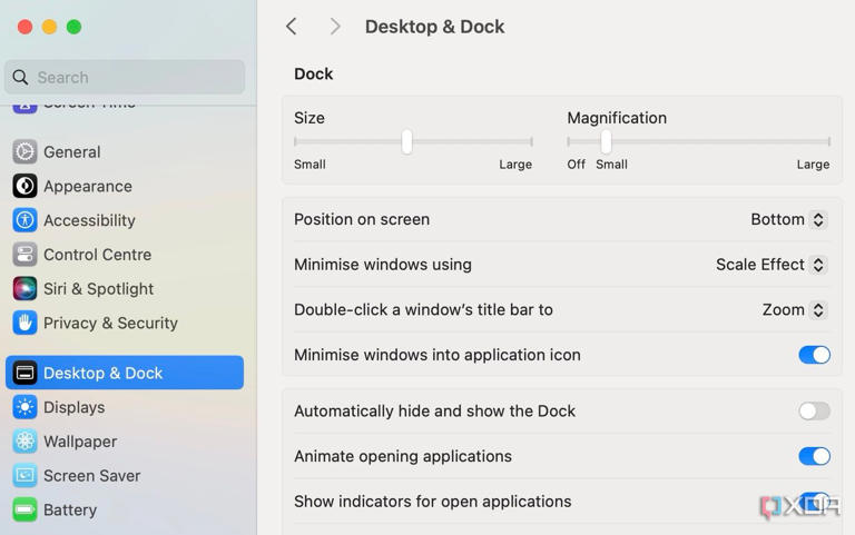 Dock settings on Mac