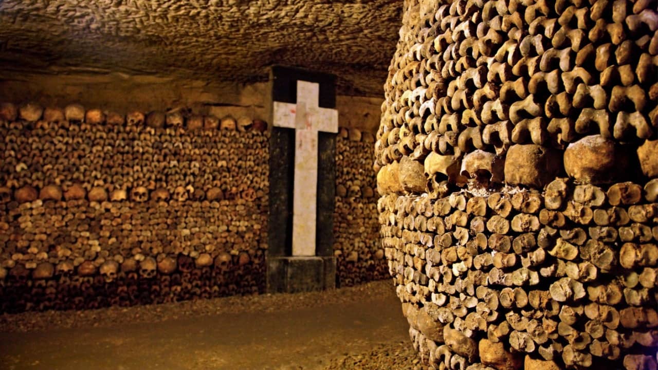 <p><span><a href="https://www.catacombes.paris.fr/en" rel="nofollow noopener">The Catacombs</a> are scary because they contain the remains of around six million people. Visitors navigate through dimly lit tunnels lined with neatly arranged skulls and bones, creating an unsettling experience beneath the streets of Paris. </span></p><p><span>The Catacombs are popular year-round, with slightly fewer visitors during the shoulder seasons of spring and autumn, when weather isn’t as pleasant.</span></p>