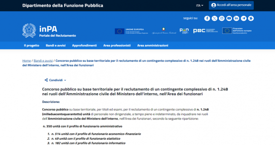 Concorso Ministero Dell’Interno: Bando Per L’assunzione Di 1.248 Funzionari