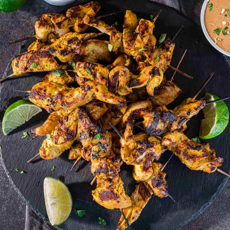 Chicken Satay (Grilled Chicken Skewers) with Peanut Sauce