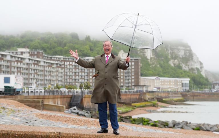 Nigel Farage launched the Reform UK campaign on a damp day in Dover - Gareth Fuller/PA Wire
