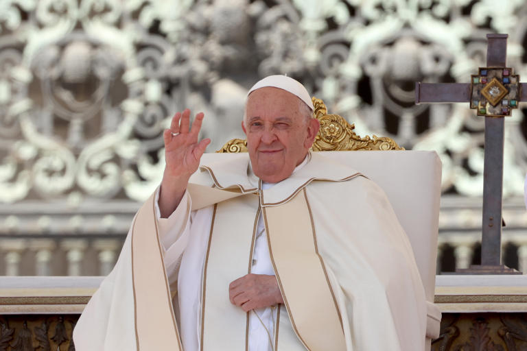 Pope Francis attends a Mass in St .Peter’s Square for the first World Children’s Day on May 26, 2024 in Vatican City, Vatican. The Vatican has apologized for words uttered by Francis that have been deemed offensive by some.