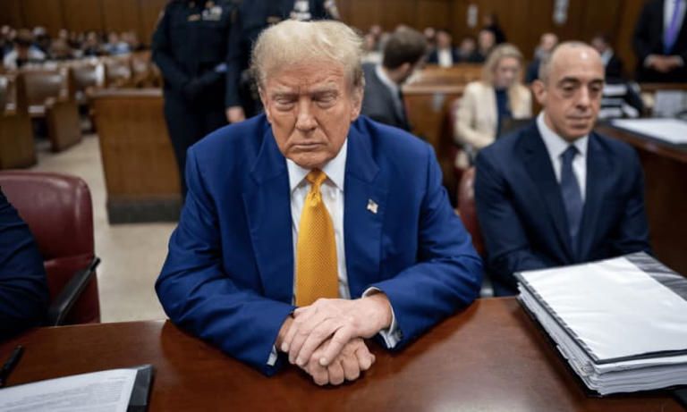 Former U.S. President Donald Trump attends his trial for allegedly covering up hush money payments at Manhattan Criminal Court on May 2, 2024 in New York City. (Photo by Doug Mills-Pool/Getty Images) 