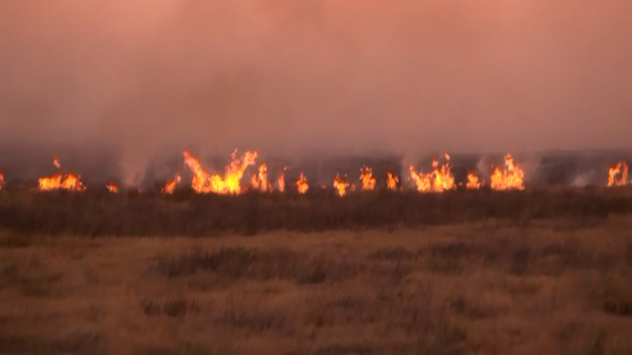 Fire Crews Battle Grass Fire Near Mendota