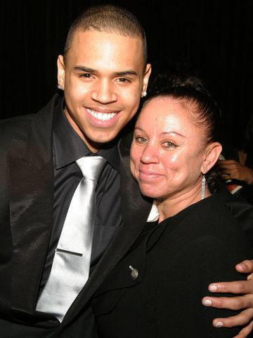 Amy Tierney/WireImage Chris Brown, with his mom Joyce Hawkins.