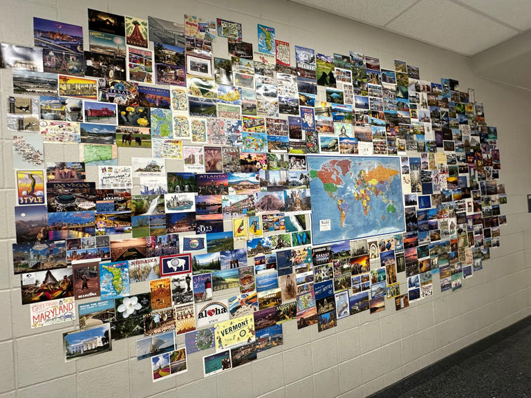 “So we are calling this our global bulletin board,” said K-5 English Language Teacher Katie Branch. “The idea was to get as many postcards from around the world as possible.”