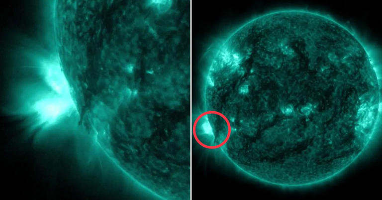 On Monday, a huge solar flare erupted from the Sun (Picture: Nasa)