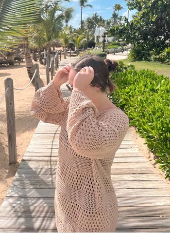 reviewer in beige version of the cover up