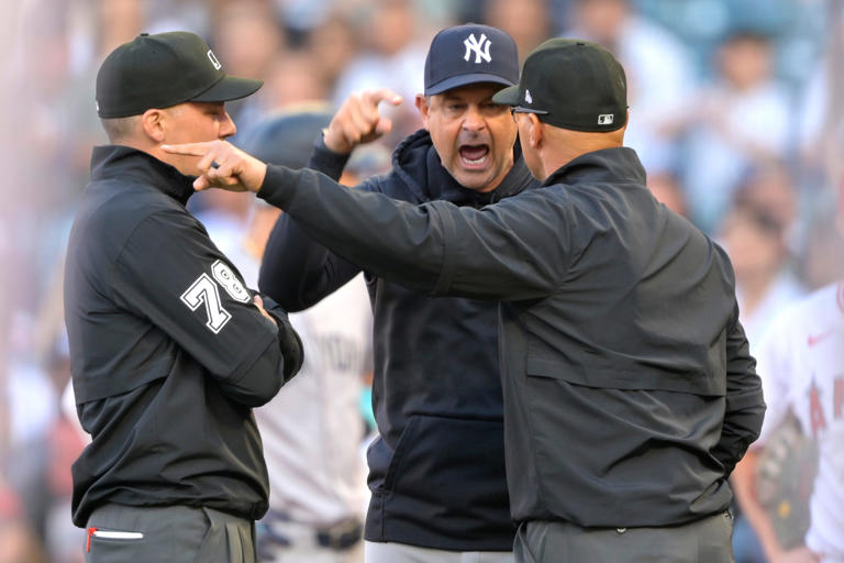 Yankees manager Aaron Boone got ejected after arguing a questionable call  on Juan Soto