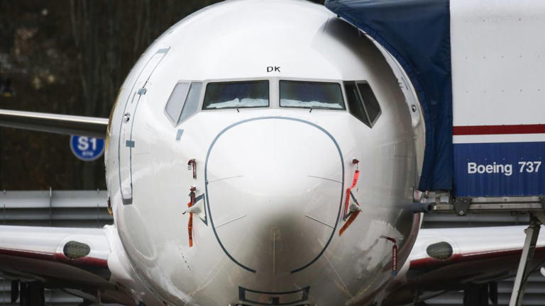 A Boeing 737 MAX airliner is pictured at the Boeing Factory in Renton, Washington on November 18, 2020.