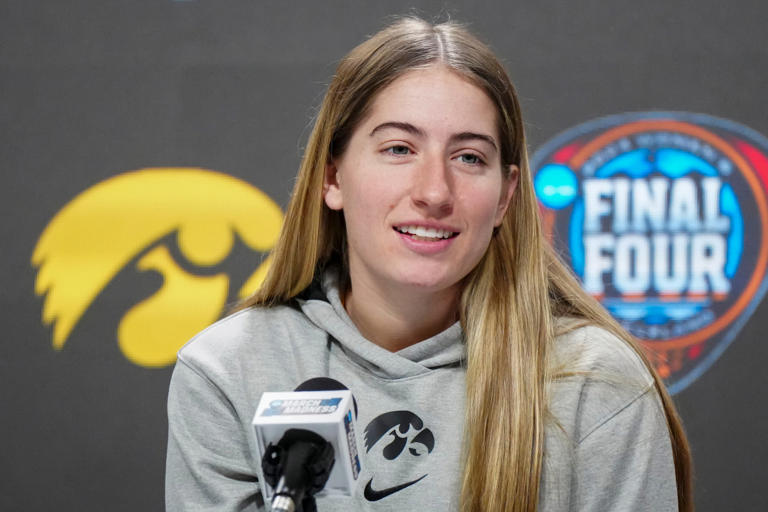 Iowa Hawkeyes guard Kate Martin during press conference at Rocket Mortgage FieldHouse. Kirby Lee-USA TODAY Sports