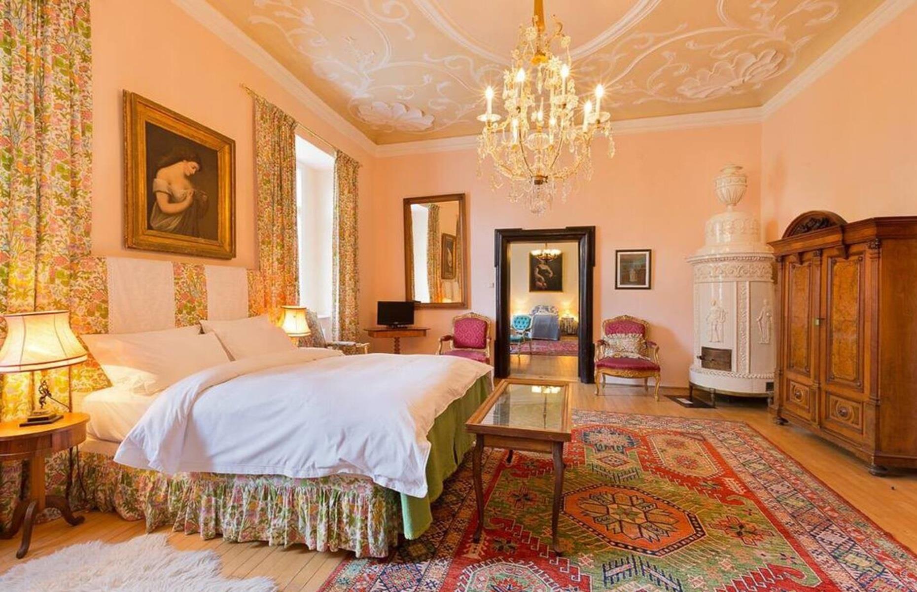 <p>Schloss Ernegg has belonged to the Auersperg family since 1656 and has been lovingly restored. Today, lucky guests can book their stay on <a href="https://www.airbnb.ae/rooms/41520745?adults=1&category_tag=Tag%3A8047&children=0&enable_m3_private_room=true&infants=0&pets=0&photo_id=948749138&search_mode=flex_destinations_search&check_in=2024-06-02&check_out=2024-06-07&source_impression_id=p3_1716369085_vhNOKCPEvbNua75s&previous_page_section_name=1000&federated_search_id=2e254ff2-3d5f-420d-af8d-3f710b1c06d4">Airbnb</a>.</p>  <p>It can also be hired for weddings and events. Sprawling as well as stunning, the castle can accommodate 50 people at any one time and there are several cottages on-site, too, all located within walking distance of the castle's front door.</p>