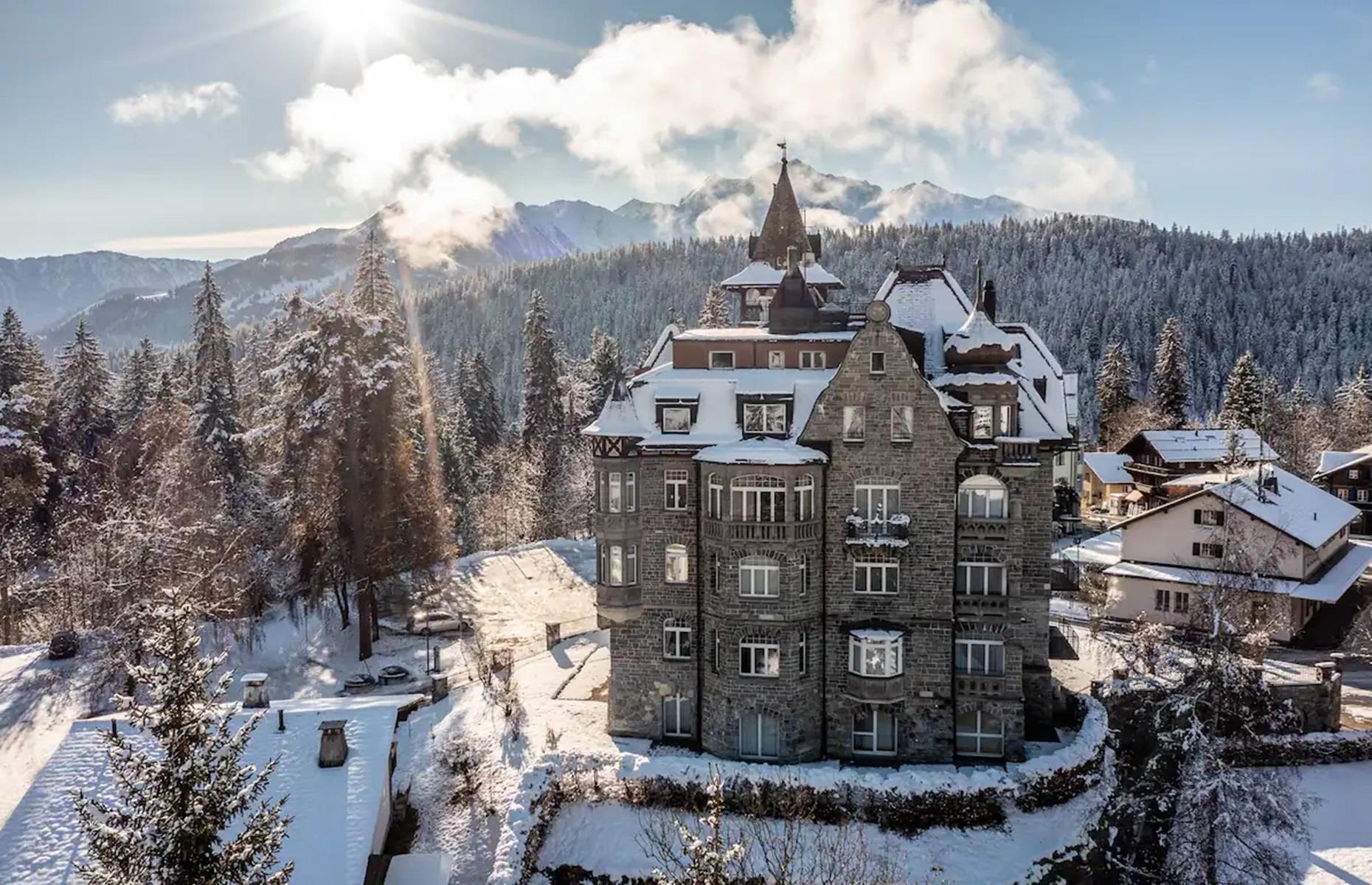 <p>Nestled in the Imboden Region in the Swiss canton of Graubünden, <a href="https://www.airbnb.ae/rooms/786594155921786215?">Edelweiss Castle</a> isn't just beautiful, it's located in one of the world's most enchanting landscapes.</p>  <p>Just down the road from Lake Cauma and enclosed by mountain peaks, the property is like a beacon for weary hikers and skiers.</p>