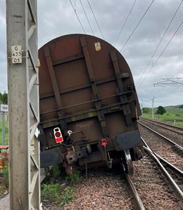 The freight train that derailed on the West Coast Main Line between Carlisle and Oxenholme Lake District on Wednesday night (Picture: PA)