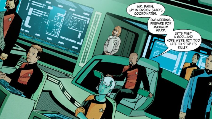 <p>IDW’s Star Trek comics are unique–even among Trek comic adaptations–because while they may not officially be considered canonical, they nevertheless work within the canon and at the same time deliver stories that would be almost impossible in most mediums. </p><p>The crew of the Theseus in the Star Trek comics, for example, are pulled from almost every corner of the franchise. </p><p>Set between the events of 1998’s Star Trek: Insurrection and 2002’s Star Trek: Nemesis, the Theseus heroes nevertheless include characters from Deep Space Nine, Star Trek: The Next Generation, Star Trek: Voyager, Star Trek: The Original Series, and even Lower Decks. </p><p>Data (still alive before the events of Nemesis) and Beverly Crusher are borrowed from TNG, Tom Paris of Voyager is the Theseus helmsman, and Montgomery Scott–possible because of his trip to the 24th century in the TNG episode “Relics”–is the chief engineer. </p><p>For a time, the fierce Shaxs of Lower Decks is a part of the crew, and even the prequel series Star Trek: Enterprise gets a nod with the inclusion of Lily Sato–a half human, half Andorian descendant of Enterprise‘s Hoshi Sato. </p><p>And it all makes sense. Every single one of those characters is alive and–thanks to the Voyager finale–in the Alpha Quadrant during that time. </p><p>But unfortunately with all of the actors who portrayed these characters either much older or no longer with us, this isn’t a story you could tell in a live-action film or TV show without recasting, widespread digital de-aging and/or grotesque CGI puppetry. </p>