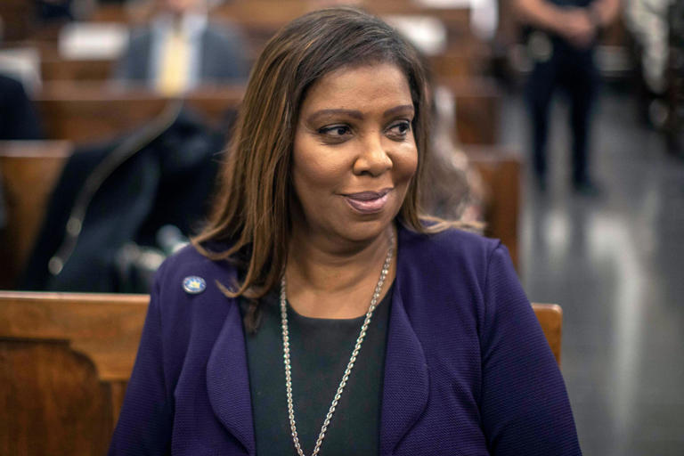 New York Attorney General Letitia James sits in the courtroom during the civil fraud trial of former President Donald Trump at New York State Supreme Court on November 3, 2023, in New York City. James issued a six-word statement after Trump was convicted of 34 felonies by a Manhattan jury on Thursday.