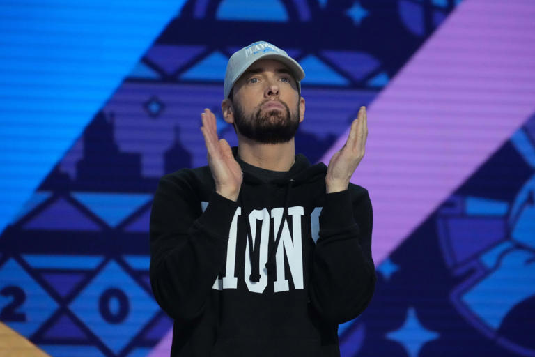 Eminem attends the 2024 NFL Draft at Campus Martius Park and Hart Plaza on April 25, 2024 in Detroit.