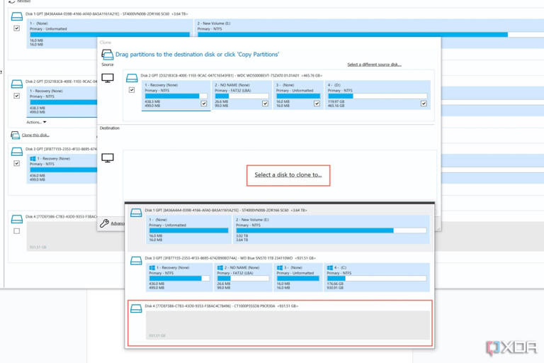 A screenshot of Macrium Reflect with the destination drive selected