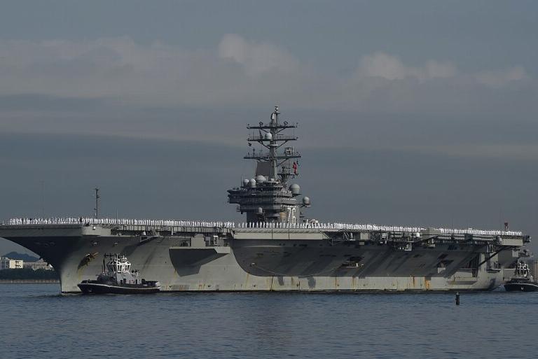 <p>Currently stationed at Yokosuka Naval Base in Japan, the USS Ronald Reagan was commissioned and ready for action in the Persian Gulf by 2006. It served during Operation Iraqi Freedom, Operation Enduring Freedom, as well as provided aid after the 2011 earthquake in Japan. </p> <p>It has the capacity to house 90 aircraft as well as 3,200 sailors and 2,480 airmen. The ship is powered by 2 Westinghouse A4W nuclear reactors on top of 4 steam turbines. </p>