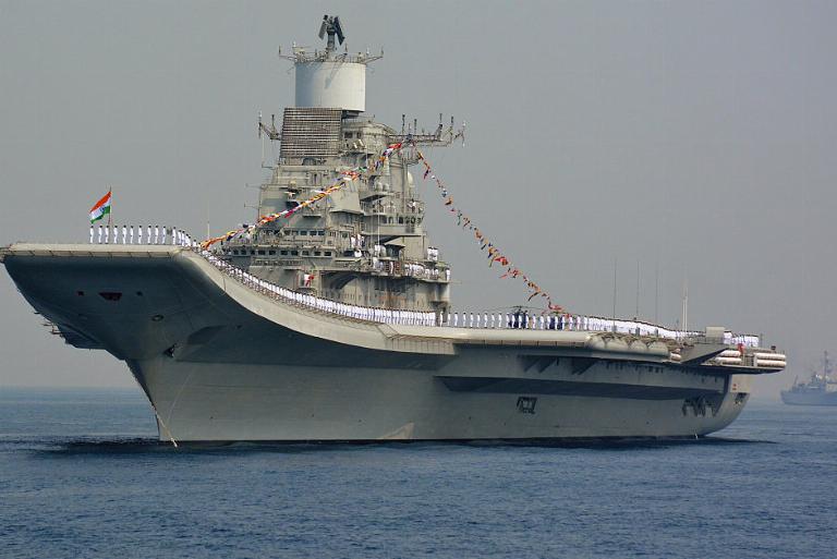 <p>Translated to mean "brave as the Sun" and named after a famous emperor, the INS Vikramaditya is a modified Kiev-class carrier. India acquired it from Russia in 2004 for $2.35 billion and it was commissioned into service in 2013. The carrier has a displacement of 44,5000 tons and a relatively short flight deck measuring 264 meters long and 60 meters wide. </p> <p>It can carry up to 30 aircraft and its weaponry includes anti-ship missiles, guided bombs and rockets, and air-to-air missiles. The ship is powered by eight turbo-pressurized boilers and four geared steam turbines. </p>