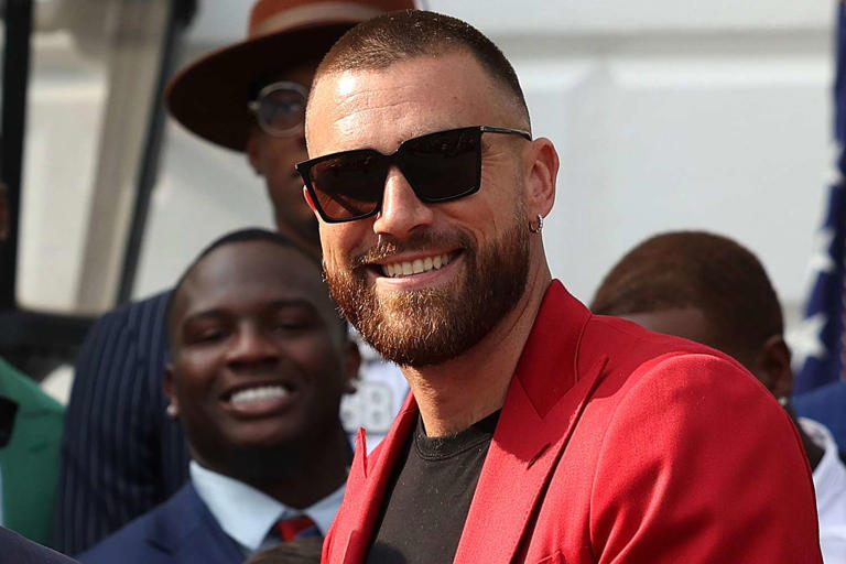 Kevin Dietsch/Getty Travis Kelce at the White House in 2023