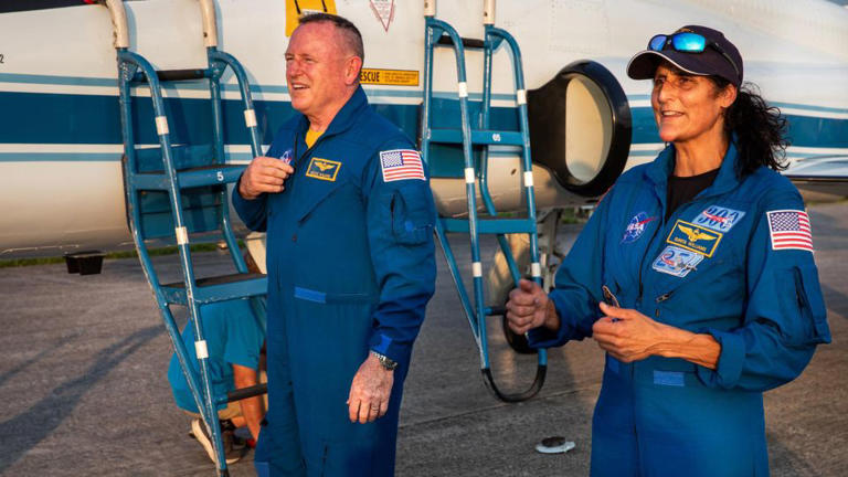 NASA astronauts Butch Wilmore and Suni Williams arrive at NASA's Kennedy Space Center in Florida on Tuesday ahead of NASA’s Boeing Crew Flight Test.