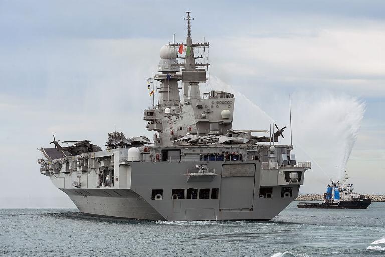 <p>Launched in 2004, the Cavour is the flagship of the Italian Navy, designed to carry out fixed-wing and helicopter air operations, as well as transporting military, civil personnel, and heavy vehicles. Its hangar can hold up to 24 main battle tanks and some extra light vehicles. </p> <p>It has a load displacement of 30,000 tons with a flight deck that's 323.6 meters long and 34.5 meters wide. The carrier also has an extensive defense system which includes short-range defense weapons, as well as guns and decoy launchers. </p>