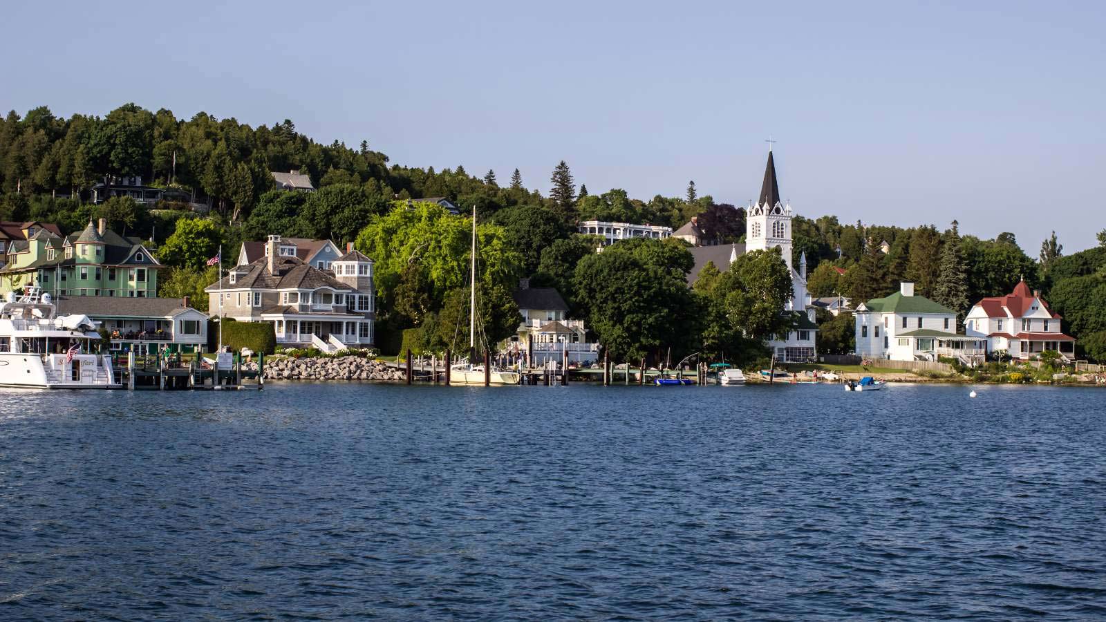 <p>Mackinac Island is a summer resort island in Lake Huron, located right between the upper peninsula and lower peninsula of Michigan. This is a great place to visit in the summer. Winters can be sketchy at best, it gets pretty cold there.</p>