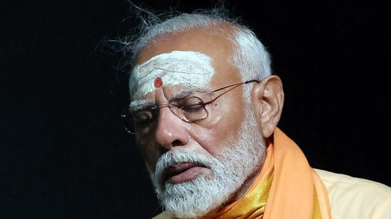Prime Minister Narendra Modi meditates at the Vivekananda Rock Memorial on Saturday.